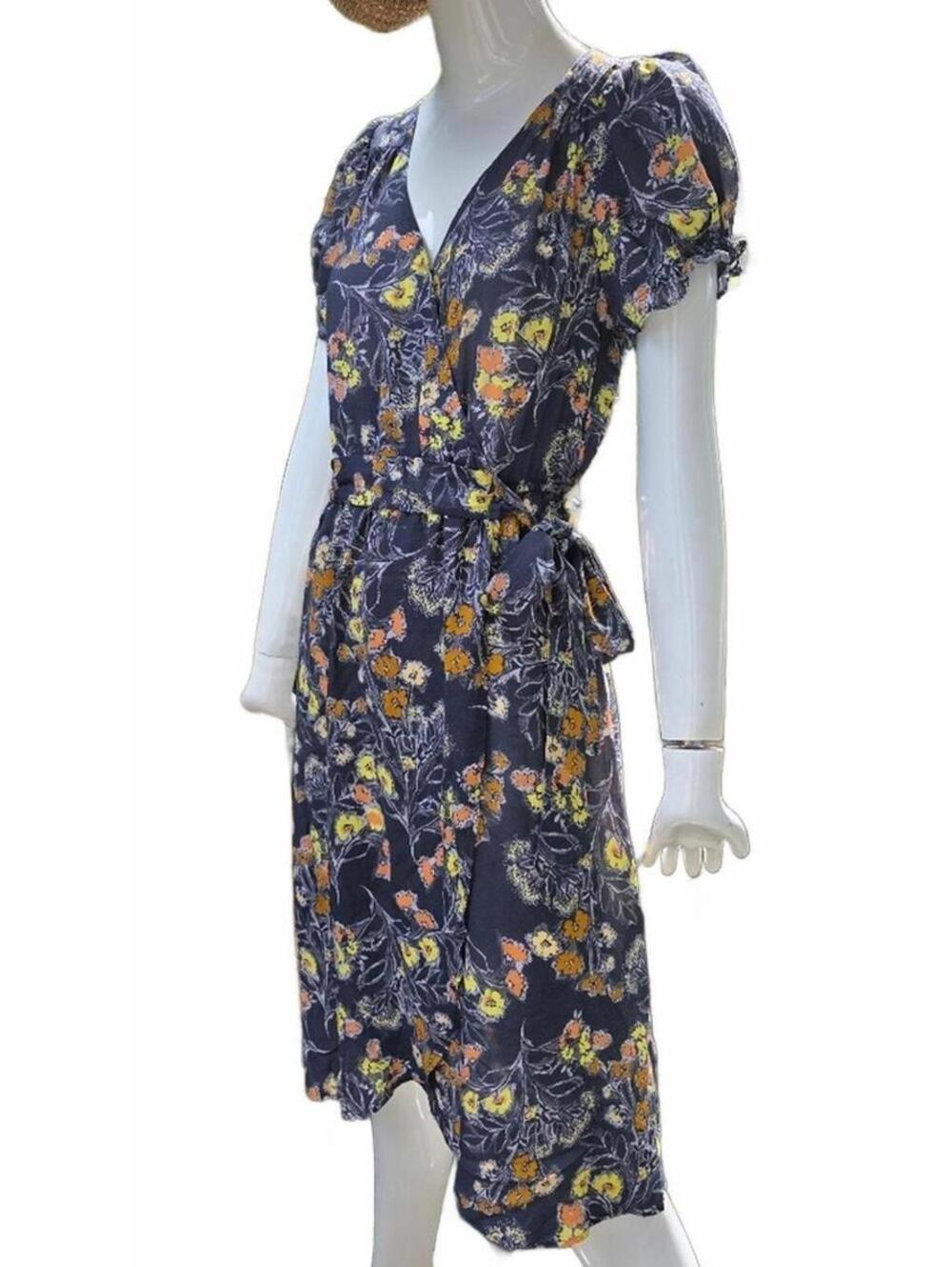 Velvet by Graham and Spencer Floral Tie-Waist Midi Dress Boho Black  Sm